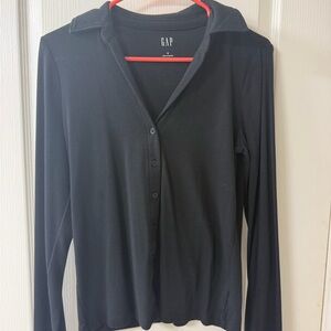 GAP Women's Black Button-Front Long Sleeve Shirt